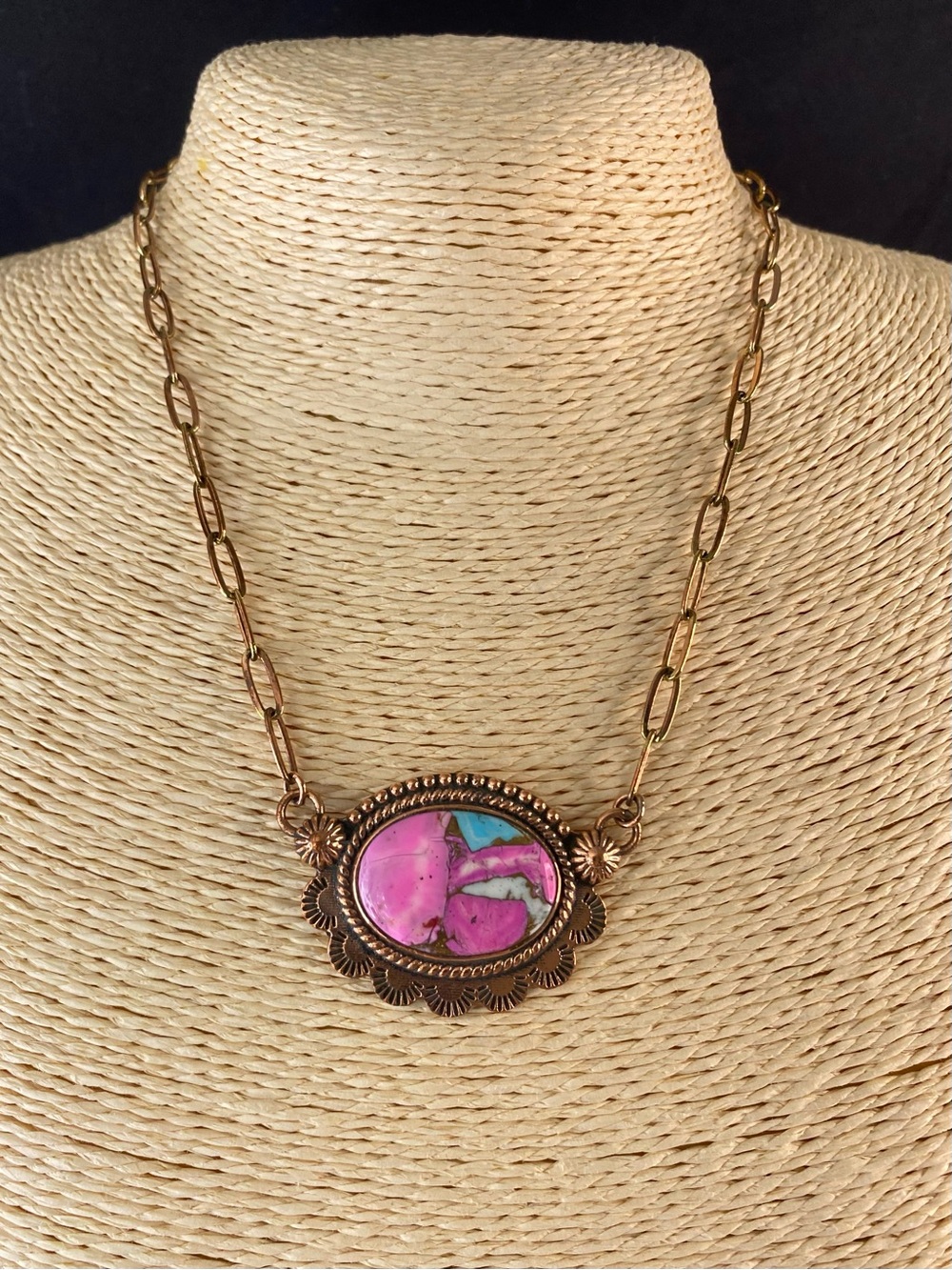 Cotton Candy Turquoise Solid Copper Necklace Paperclip Chain Southwestern